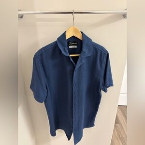 Men's Blue Short Sleeve Textured Button Down
